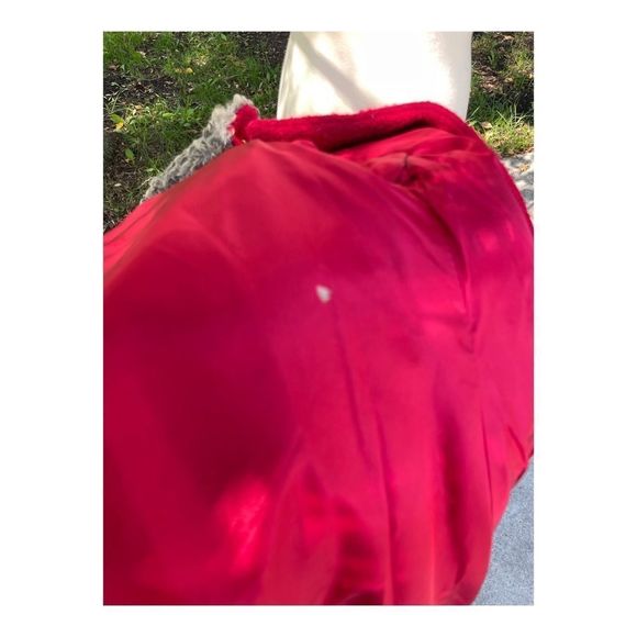 60s Best & Co Red Wool Pea Coat Dress Coat Persian Fur Collar Fall Jacket - Picture 15 of 16